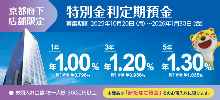 京都府下店舗限定特別金利定期預金