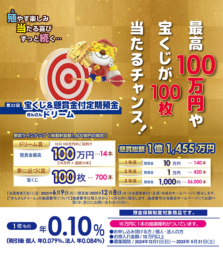 最高100万円や宝くじが100枚当たるチャンス！